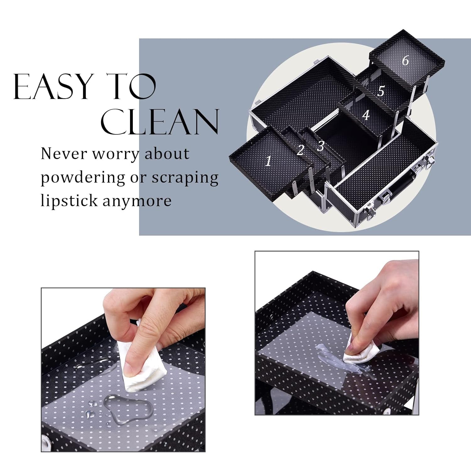 Makeup Train Case 12 Inch Large Portable Cosmetic Case - 6 Tier Trays Professional Makeup Storage Organizer Box Make up Carrier with Lockable Keys Travel Case for Women and Girls - Black