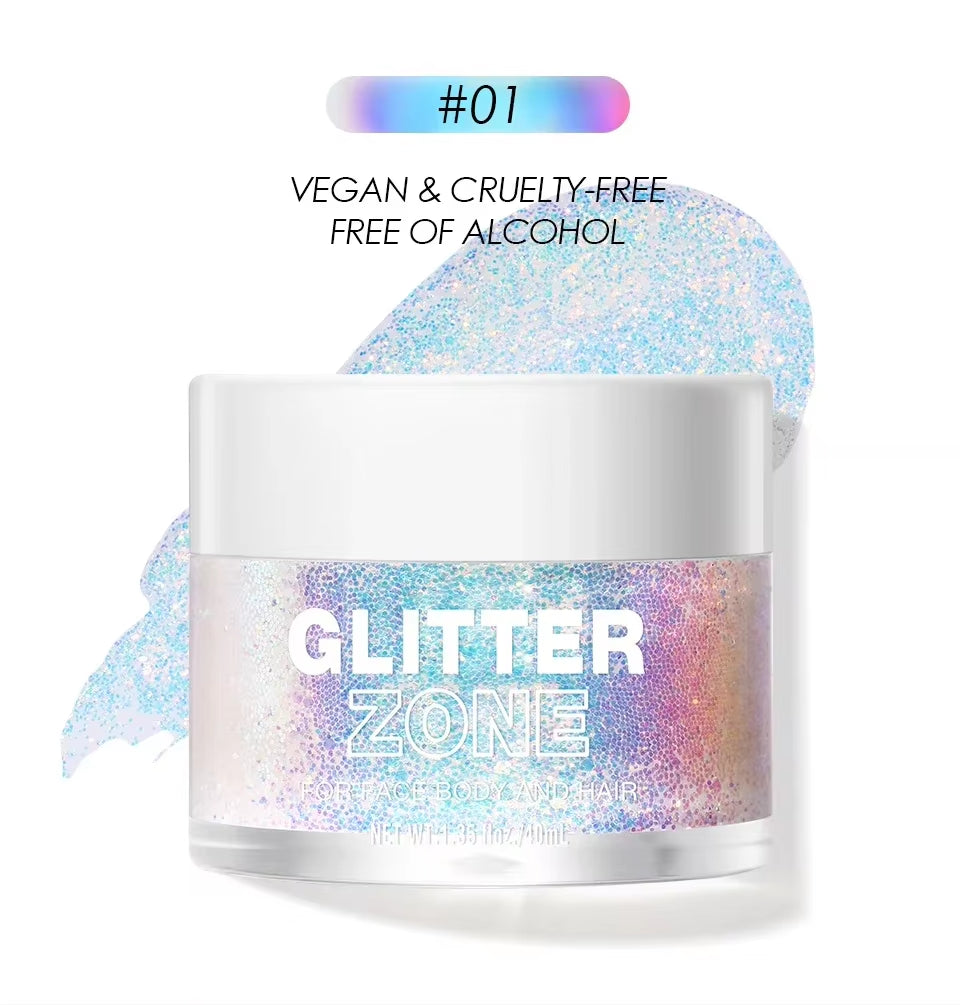 GlitterZone™ – Laser Glitter Gel for Face, Eyes, Hair, Nails & Body